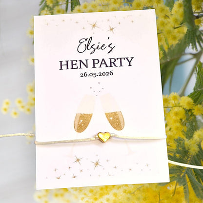 Personalised Champagne Glasses Hen Party Wish Bracelets  I Goodie Bag Filler I  Hen Weekend, Hen Do, Team Bride I  Hen Holiday - C779