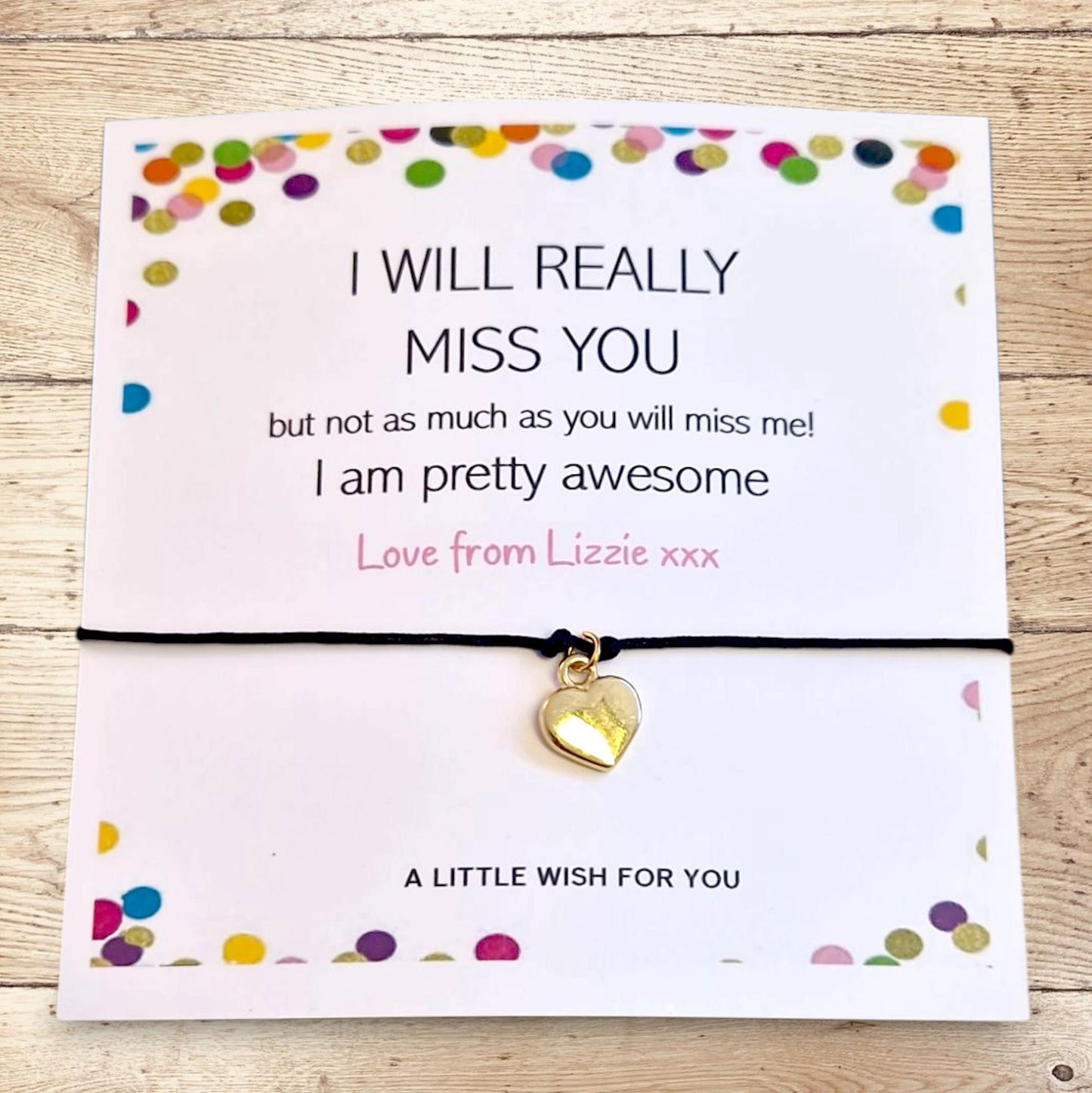 Personalised I Will Really Miss You Wish Bracelet, Leaving Card, New Job New School Funny Card, Going Away Travel Present