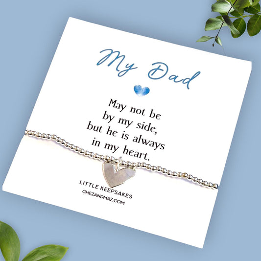Dad Remembrance Gift: Silver Plated Heart Charm Bracelet - Grief - Loss- May not be by my side