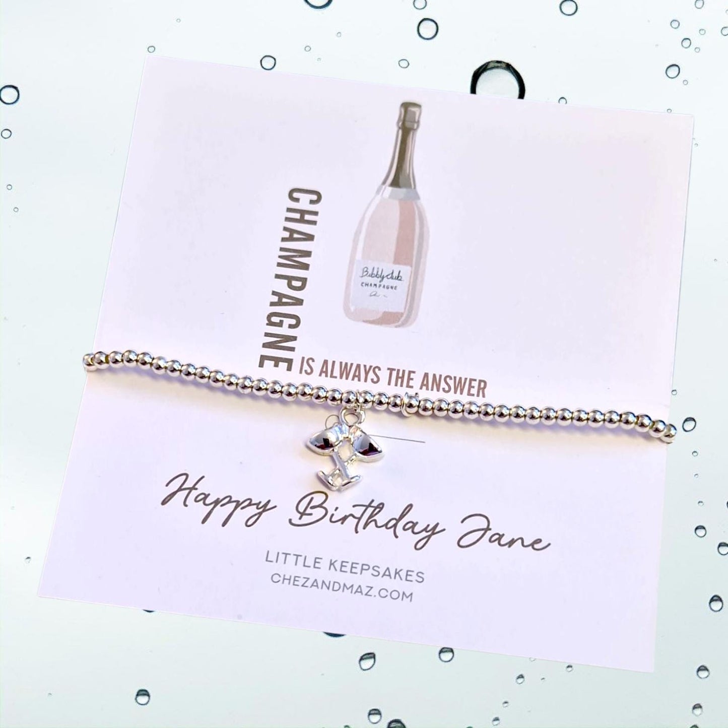 Champagne Charm Bracelet: Silver Plated Birthday Gift
