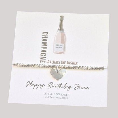 Champagne Charm Bracelet: Silver Plated Birthday Gift