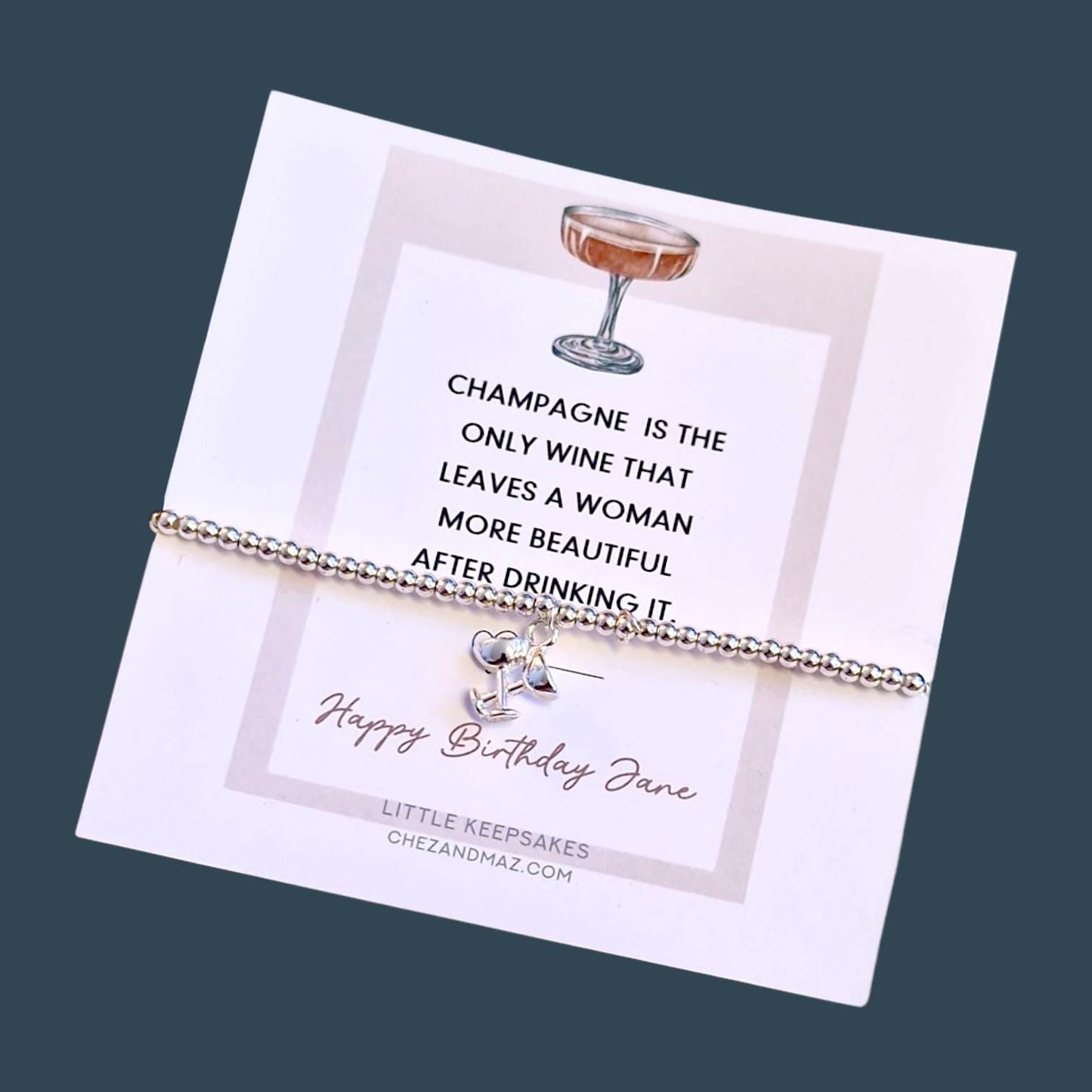 Happy Birthday I Champagne  Birthday Gifts For her I Beaded Silver Jewellery with I The only wine that leaves a woman more beautiful