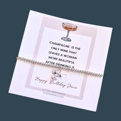 Happy Birthday I Champagne  Birthday Gifts For her I Beaded Silver Jewellery with I The only wine that leaves a woman more beautiful