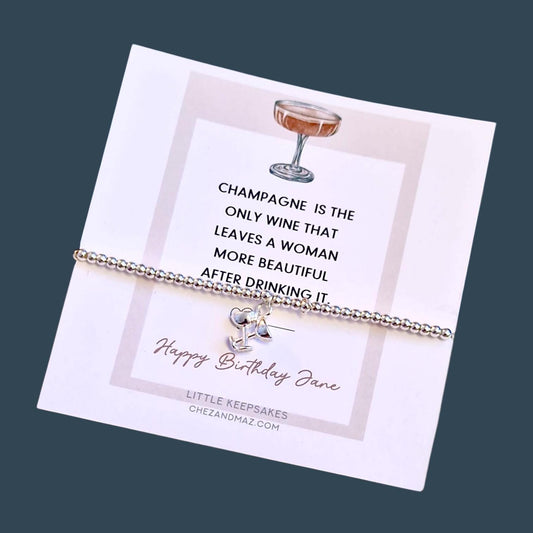 Happy Birthday I Champagne  Birthday Gifts For her I Beaded Silver Jewellery with I The only wine that leaves a woman more beautiful