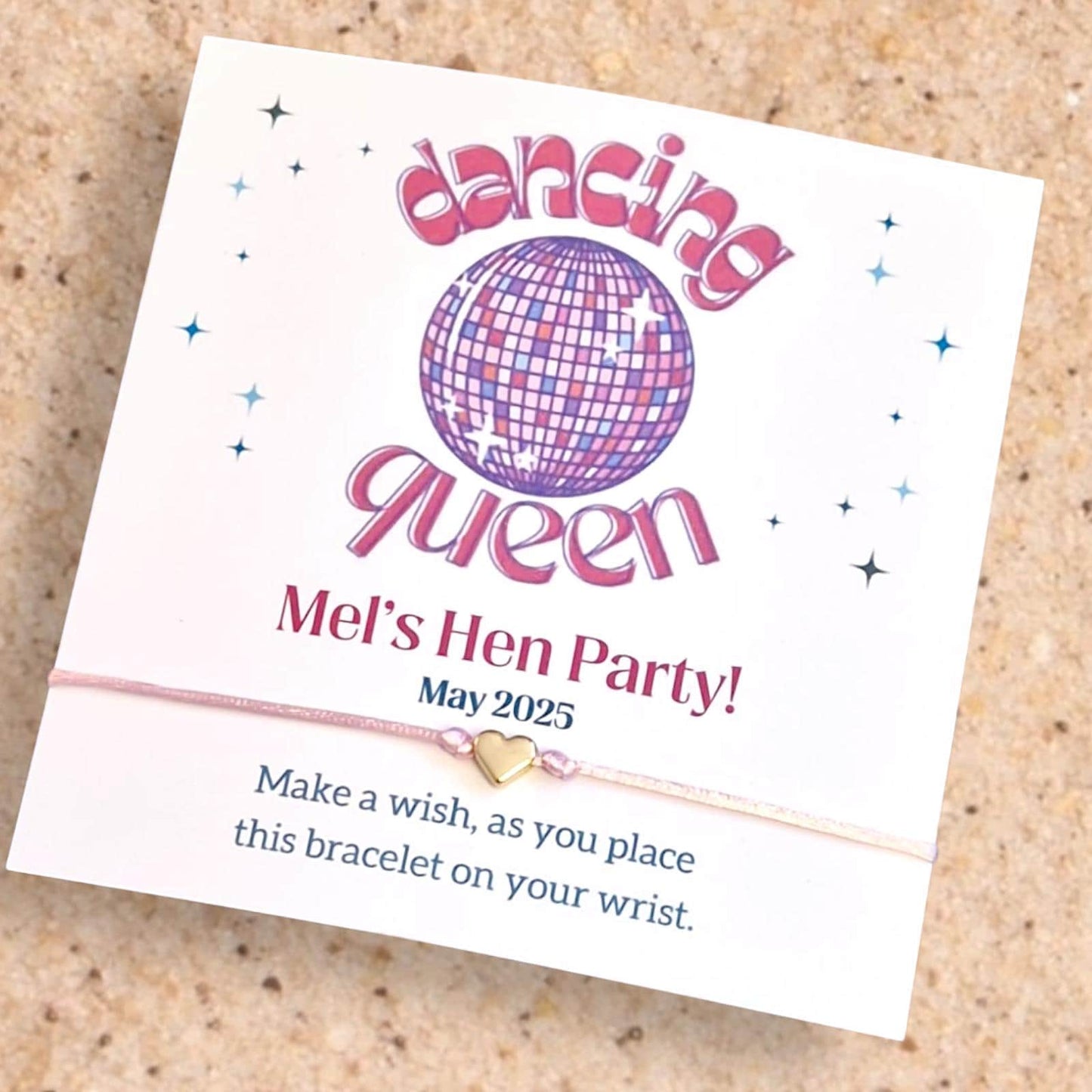 Personalised Dancing Queen I Abba Theme Hen Party Wish Bracelets with Charm I Disco I Hen Do Bags Gifts I Mamma Mia I Team Bride