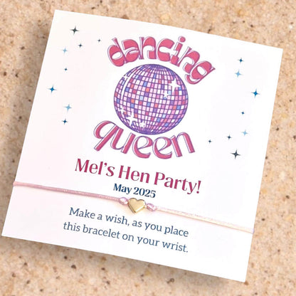 Personalised Dancing Queen I Abba Theme Hen Party Wish Bracelets with Charm I Disco I Hen Do Bags Gifts I Mamma Mia I Team Bride