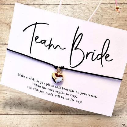 Team Bride Wish Bracelet: Gold Heart Hen Party Favor - BULK NOT personalised