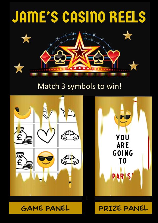 Scratch card Casino Reels Personalised Scratch to Reveal Card: Surprise Holiday, Concert, Money, Festival