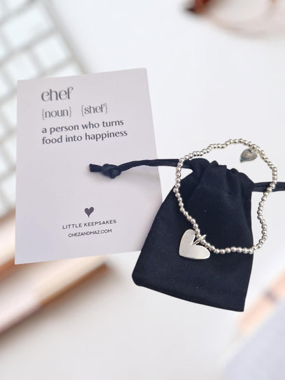 Chef Gift: Silver Plated Heart Bracelet, Empowering Cook Jewelry