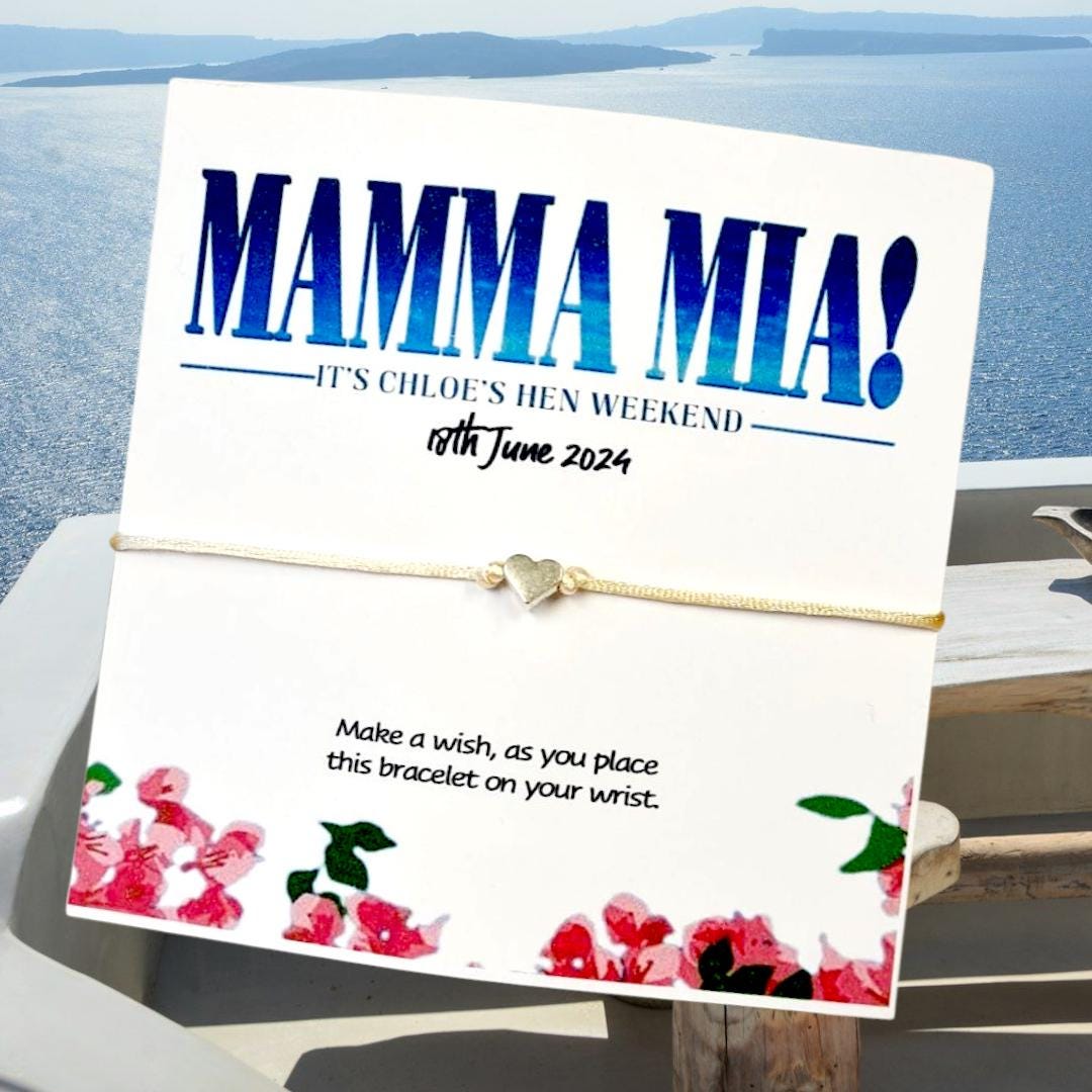 Mamma Mia Hen Party Wish Bracelet – Personalised Bachelorette Favour, Hen Do Gift, Hen Weekend Keepsake - Birthday, Party Keepsake