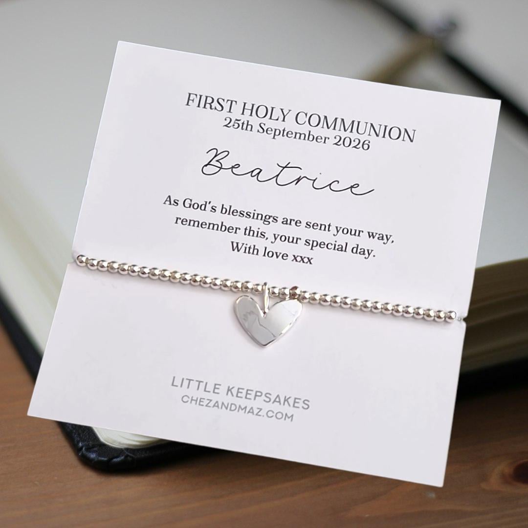 First Holy Communion Gift I Heart I Bracelet I Silver Plated I Personalised Gift for Communion I Gift for 1st Communion I Baptism