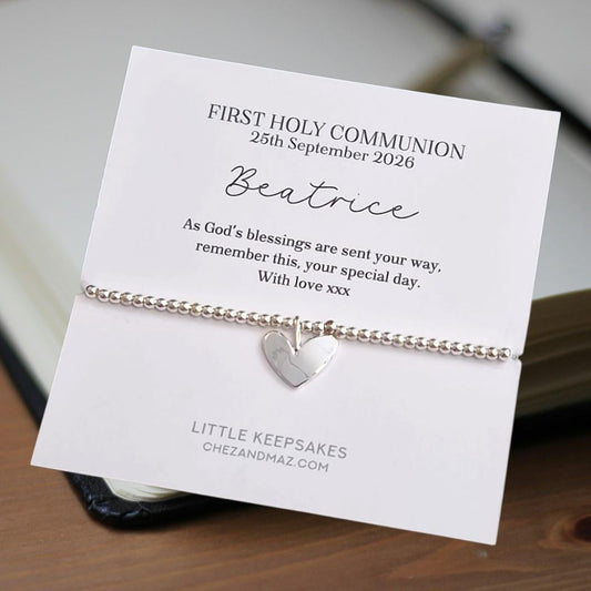 First Holy Communion Gift I Heart I Bracelet I Silver Plated I Personalised Gift for Communion I Gift for 1st Communion I Baptism