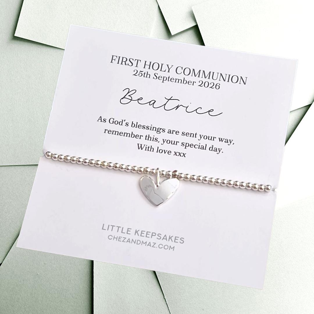 First Holy Communion Gift I Heart I Bracelet I Silver Plated I Personalised Gift for Communion I Gift for 1st Communion I Baptism
