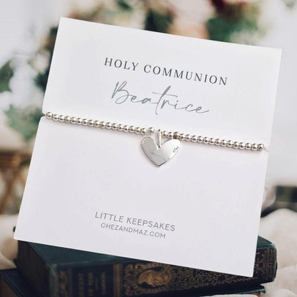 Personalised First Holy Communion Bracelet: Silver Plated Heart Charm- Keepsake - Baptism