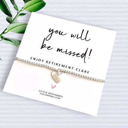 Retirement I Personalised You Will Be Missed Silver Plated Bracelet |  Retiring |Congratulations I Leaving Gift I Charm Bracelet
