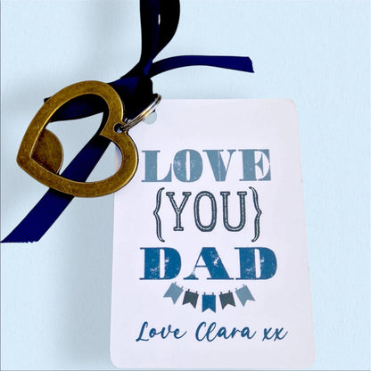 Fathers Day I Love you Dad I  Bottle Opener, Heart bottle opener I  Dad I Metal Heart I Fathers Day Gifts I Keyring Bottle Opener I Heart