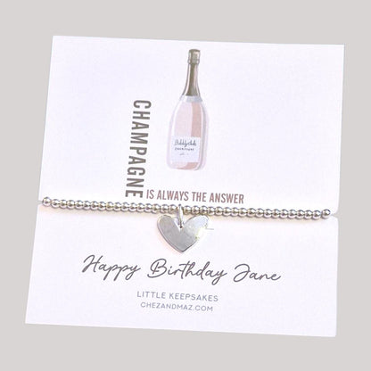 Champagne Charm Bracelet: Silver Plated Birthday Gift