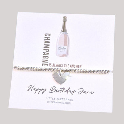 Champagne Charm Bracelet: Silver Plated Birthday Gift