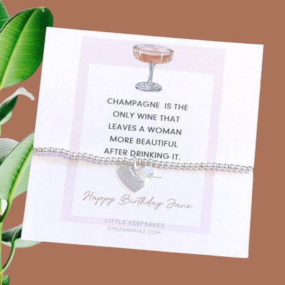 Happy Birthday I Champagne  Birthday Gifts For her I Beaded Silver Jewellery with I The only wine that leaves a woman more beautiful
