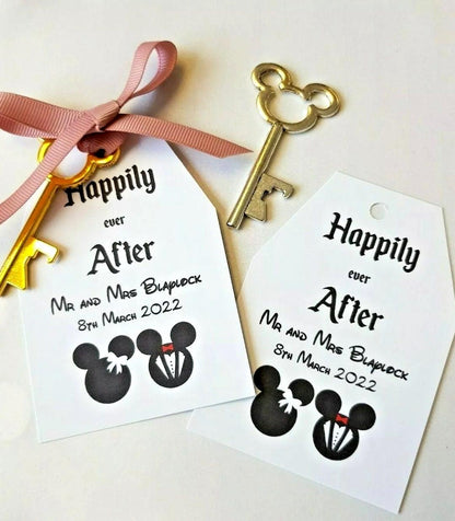 Wedding Favour: Personalised Key Bottle Opener with Gift Tag, Disney Inspired,  Mickey and Minnie