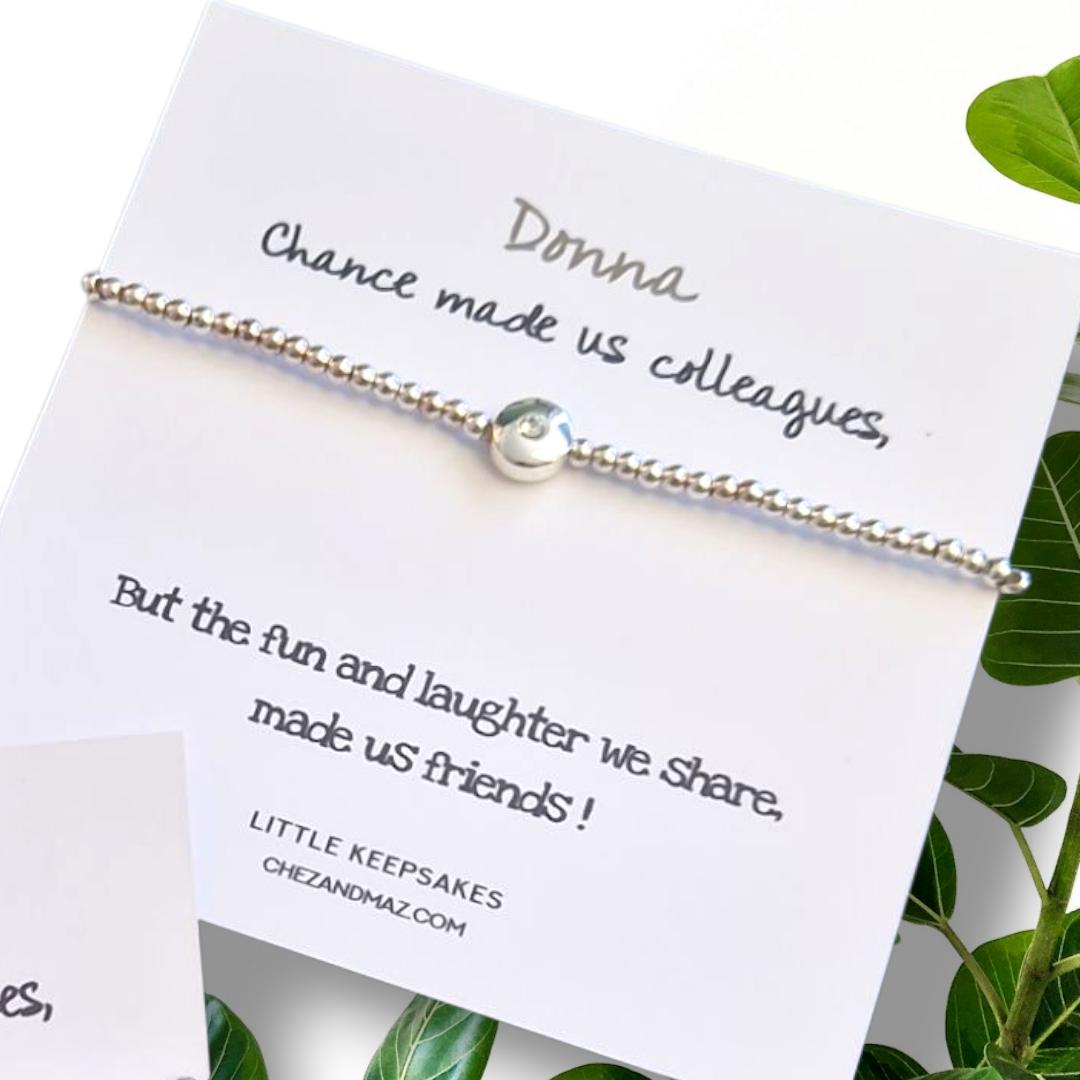 Colleague TeamPersonalised Silver Plated Charm Bracelet: Friendship Gift, Fun and Laughter made us friends