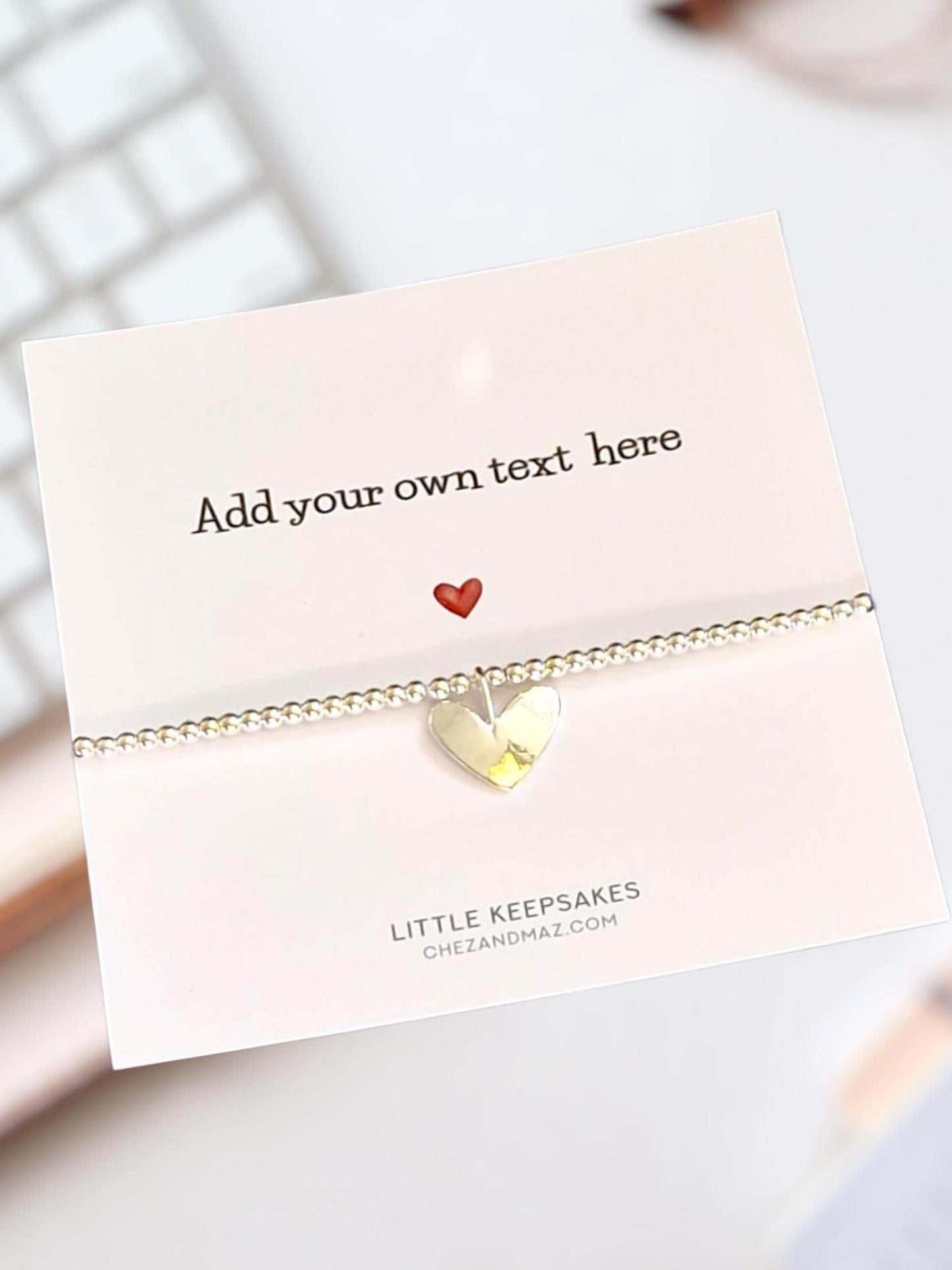 Personalized Silver Plated Heart Bracelet Card: Custom Message Gift