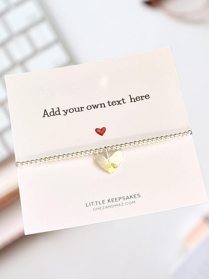 Personalized Silver Plated Heart Bracelet Card: Custom Message Gift