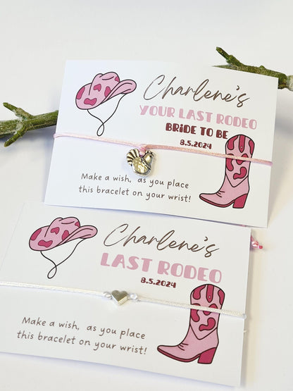 Last Rodeo Cowgirl Hen Party Wish Bracelet: Western Bridal Shower Favour - Pink Hoedown