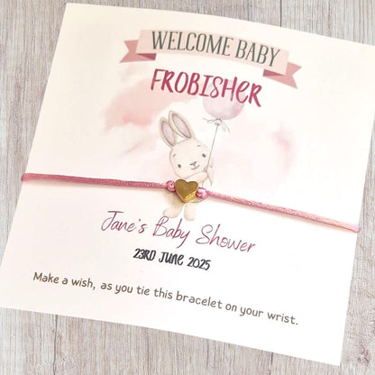 It's a Girl!-  Baby Girl I Bunny I Personalised Baby Shower Wish Bracelet, Mummy to Be, Charm Bracelet, Personalised Gift - Pink -bbg5