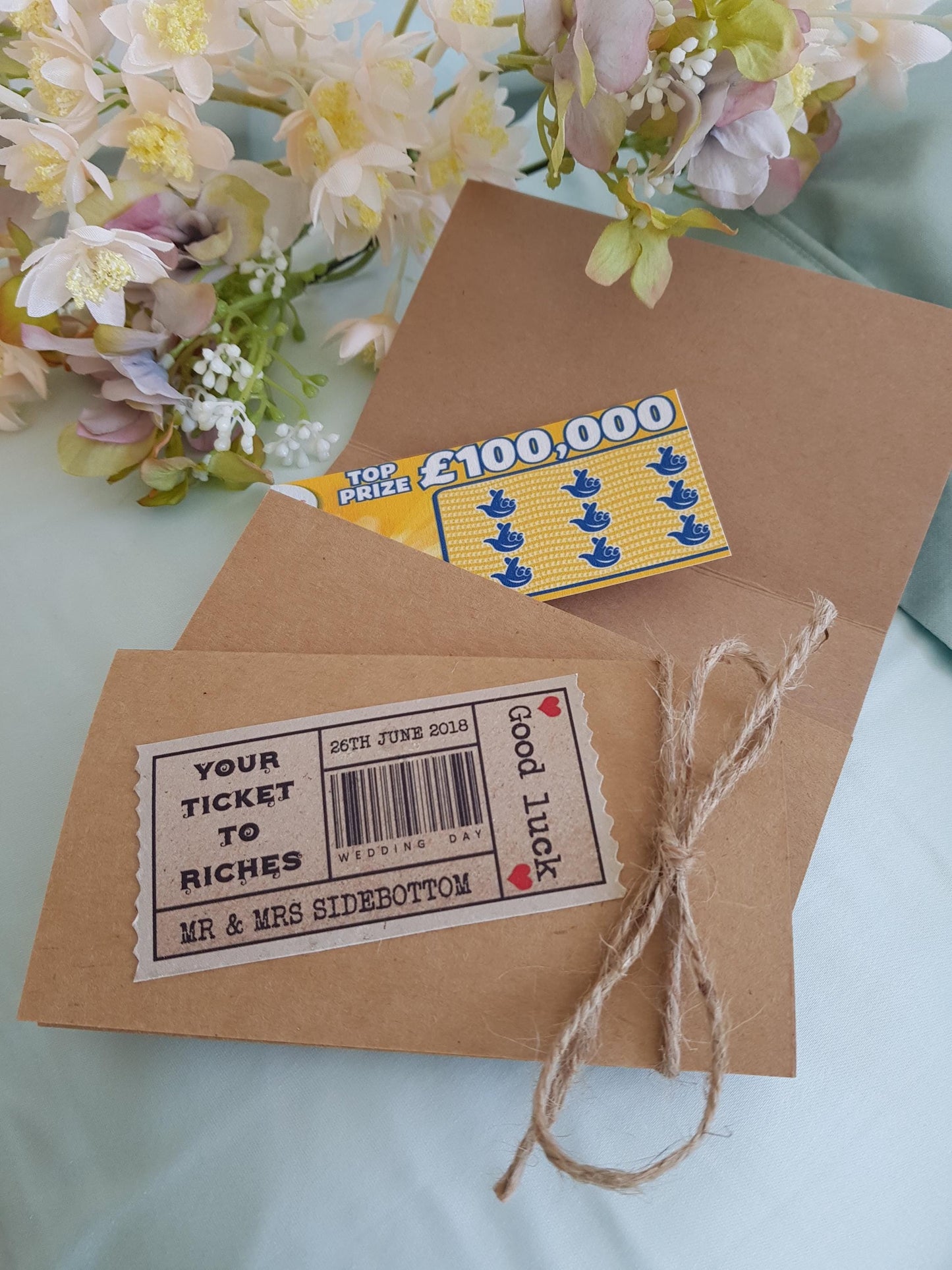 Rustic Wedding Scratch Card Holder: Ticket to Riches Keepsake