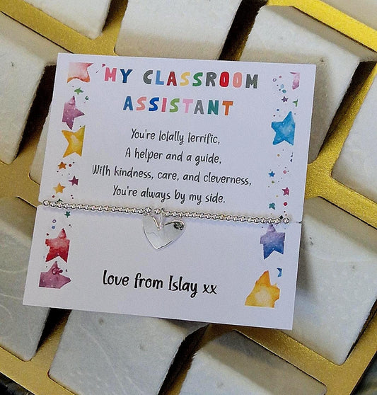 Classroom Assistant Gift, Personalised Silver Plated LSA Bracelet end of term gift.