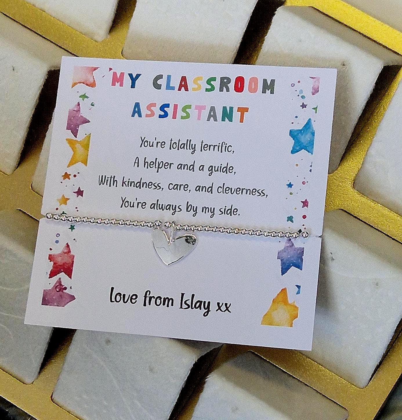 Classroom Assistant Gift, Personalised Silver Plated LSA Bracelet: