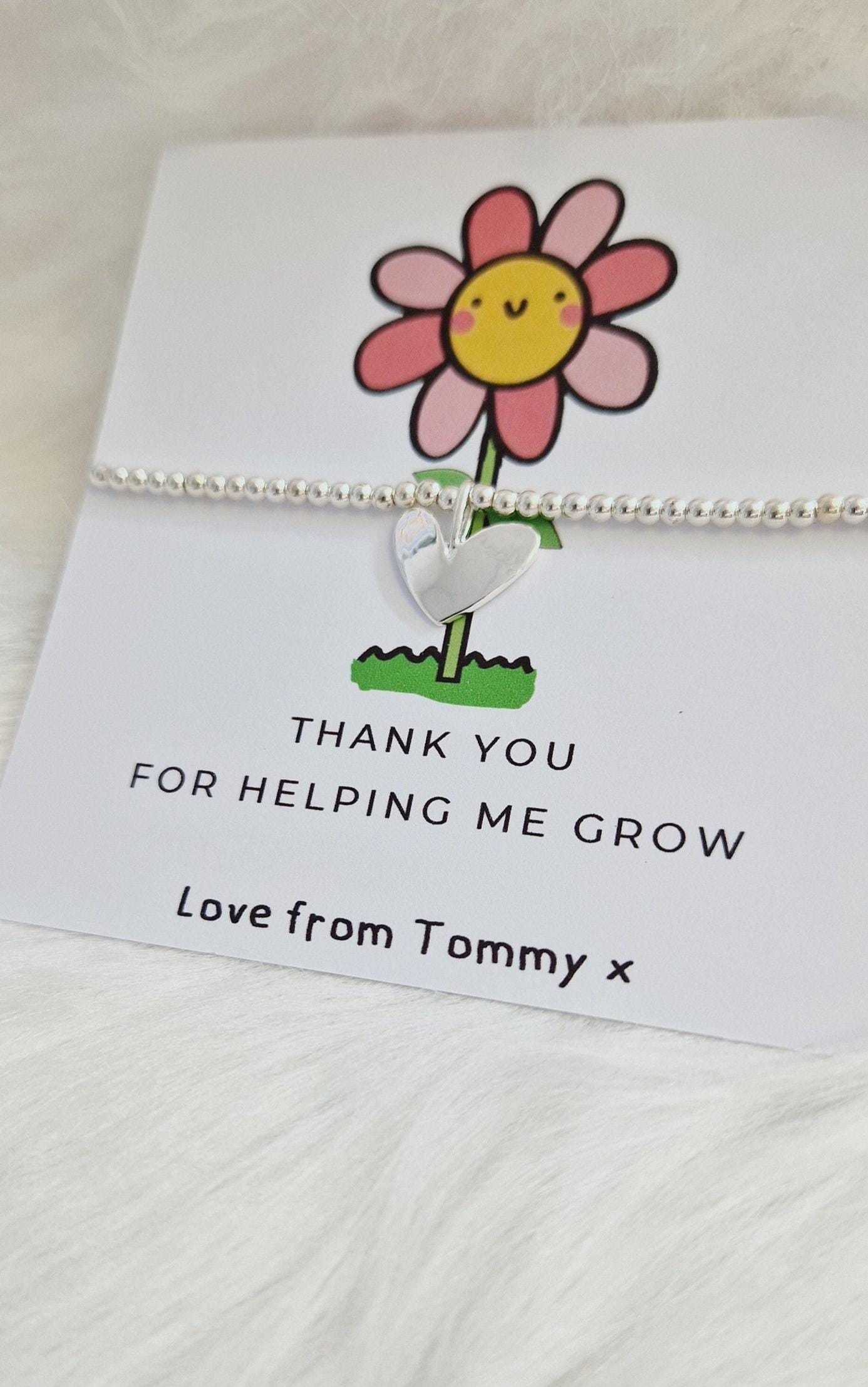 Silver Beaded Bracelet - Helping Me Grow - Teacher Thank You Gift