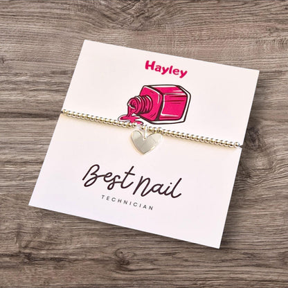 Nail Technician Gift: Silver Plated Charm Bracelet, Christmas, Birthday Gift, Personalised