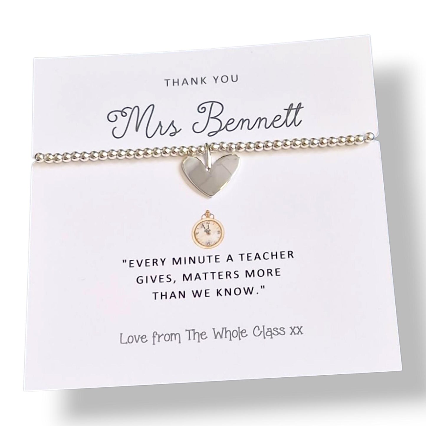 Personalied Teacher Thank You Bracelet: Silver Beaded Charm, 'Every Minute'  Nursery, Pre-school
