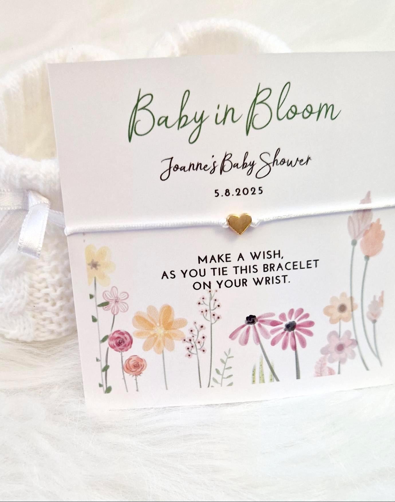 Personalised Baby Shower Wish Bracelet: Baby in Bloom Charm - Floral - Boho