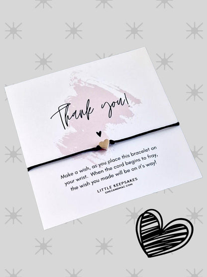 Thank You Wish Bracelet: Pink Splash Heart, Friendship Gift-corporate, school,team, teacher friend