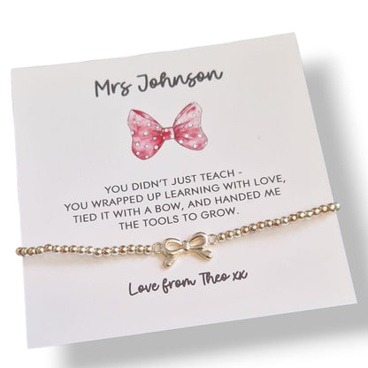 Personalised Teacher Thank You Gift: Silver Plated Stretch Bracelet - you wrapped learning up with love