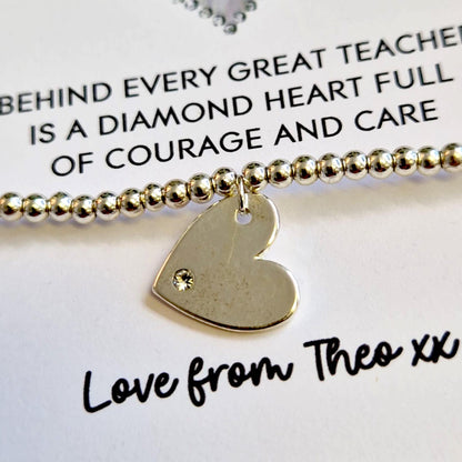 Personalized Teacher Thank You Gift: Silver Plated Stretch Bracelet