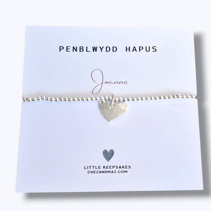Handmade Silver Plated Heart Bracelet - Penblwydd Hapus Welsh Birthday Gift