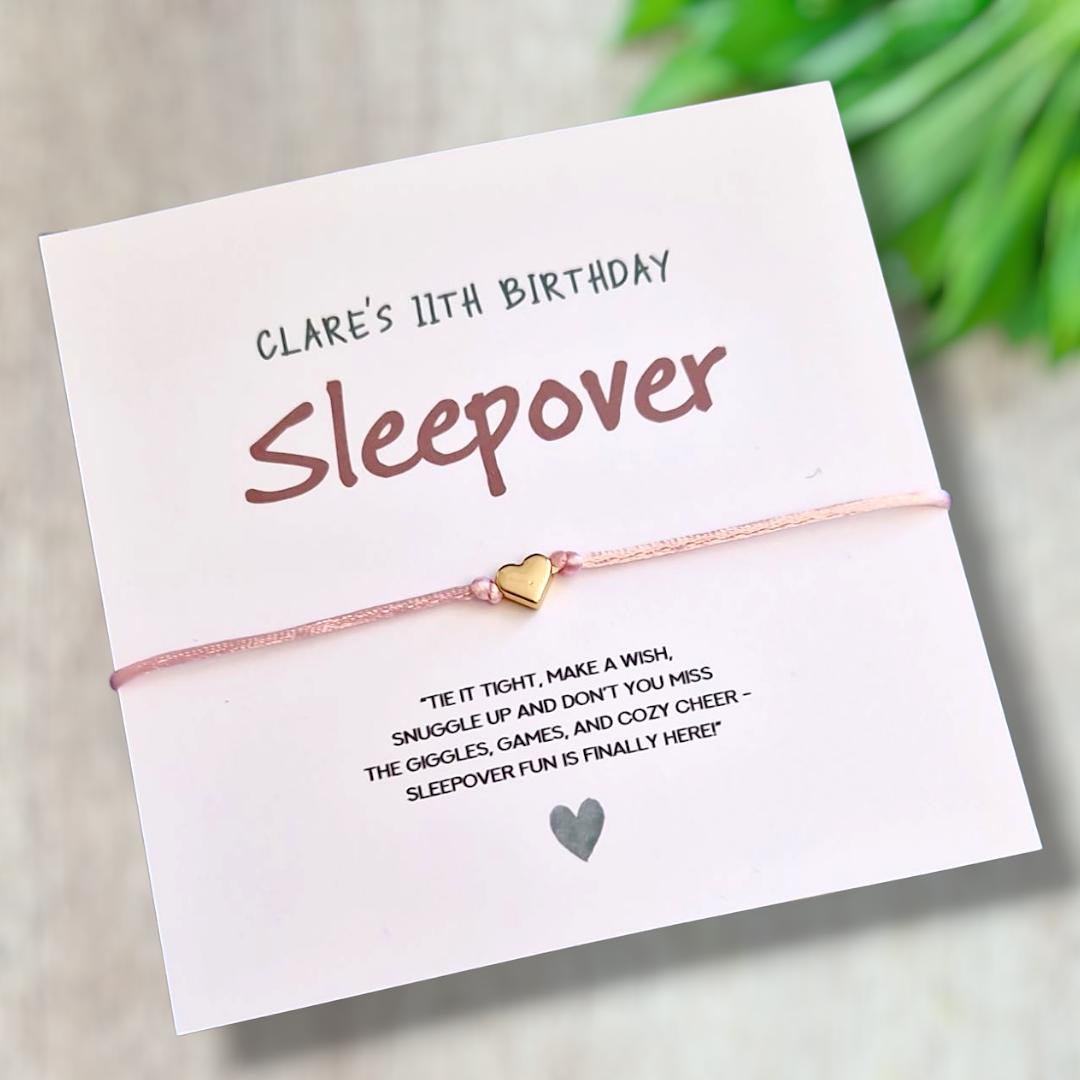 Sleepover Wish Bracelet: Handmade Friendship Charm, Personalised Card, Birthday