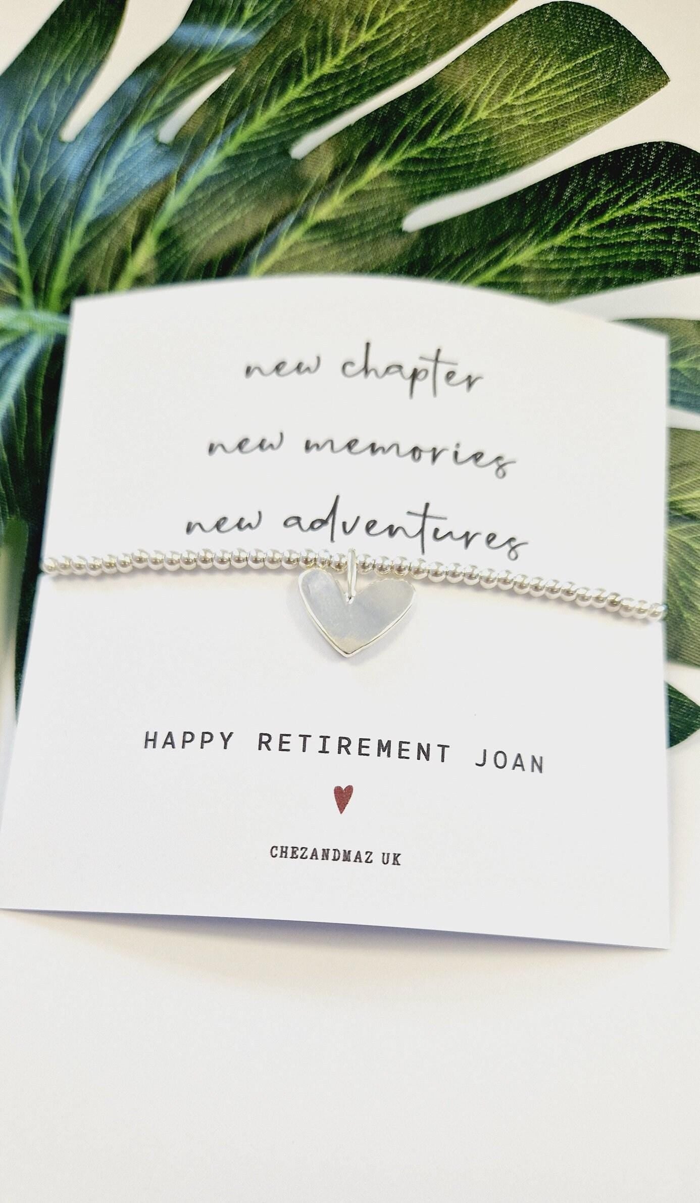 Retirement Bracelet, Personalised  | Good Luck  I New Chapter I New Memories I New Adventures | Silver Plated Charm Bracelet  RT100