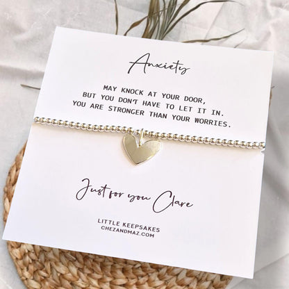 Silver Plated Anxiety Relief Bracelet: Calming Heart Keepsake Sentiment