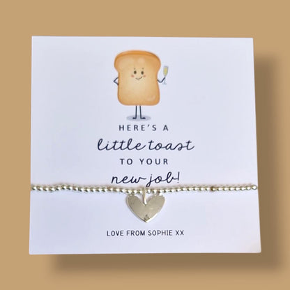 Personalised New Job Silver Bracelet: Funny Congratulations Gift - Toast to your new job