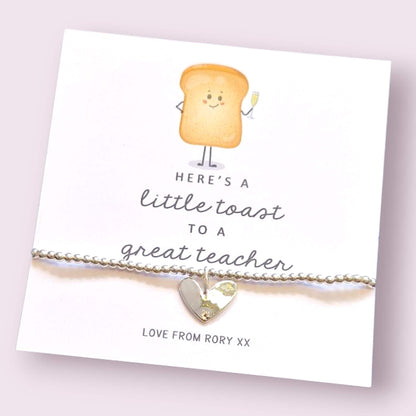 Teacher Bracelet, Personalised Silver Funny End of Year Gift - A little Toast