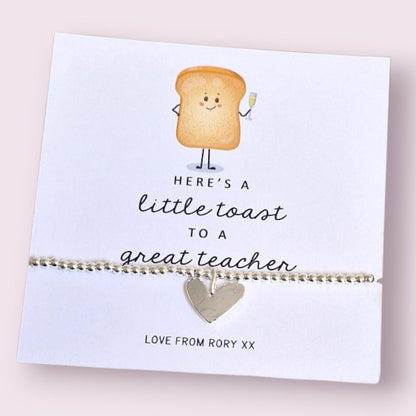 Teacher Bracelet, Personalised Silver Funny End of Year Gift - A little Toast