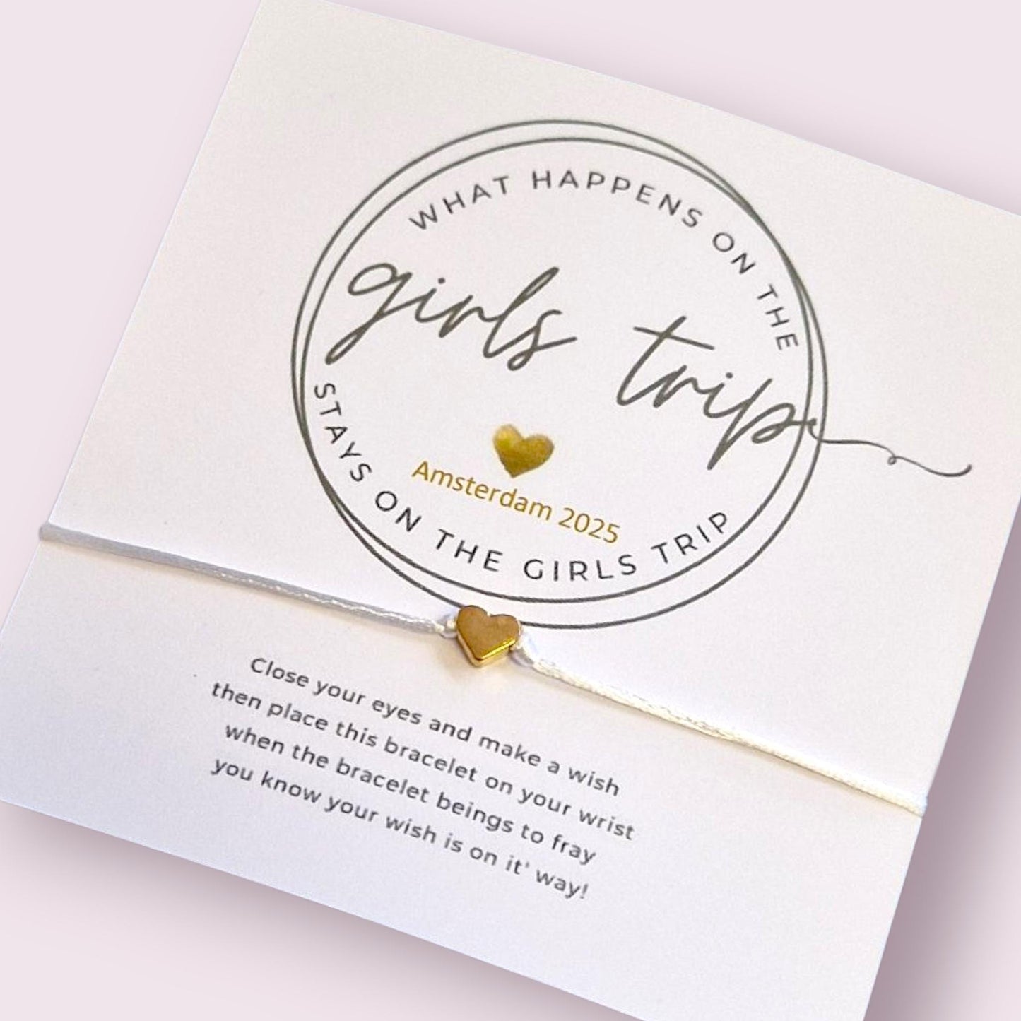 Girls Trip, Holiday, Weekend 2026 Wish Bracelet: Friendship jewellery Keepsake - Personalised