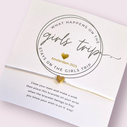 Girls Trip, Holiday, Weekend 2026 Wish Bracelet: Friendship jewellery Keepsake - Personalised