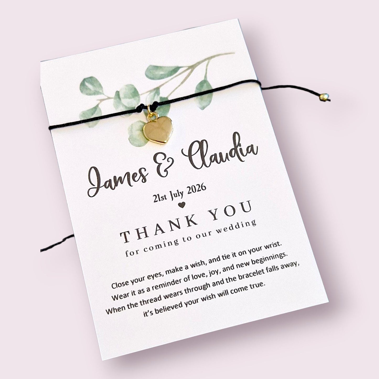 Wedding Favour Wish Bracelet: Bride & Groom Gift for Guests - Eucalyptus