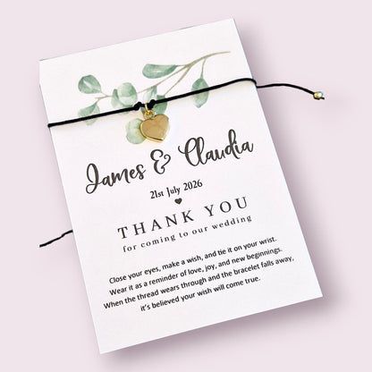 Wedding Favour Wish Bracelet: Bride & Groom Gift for Guests - Eucalyptus